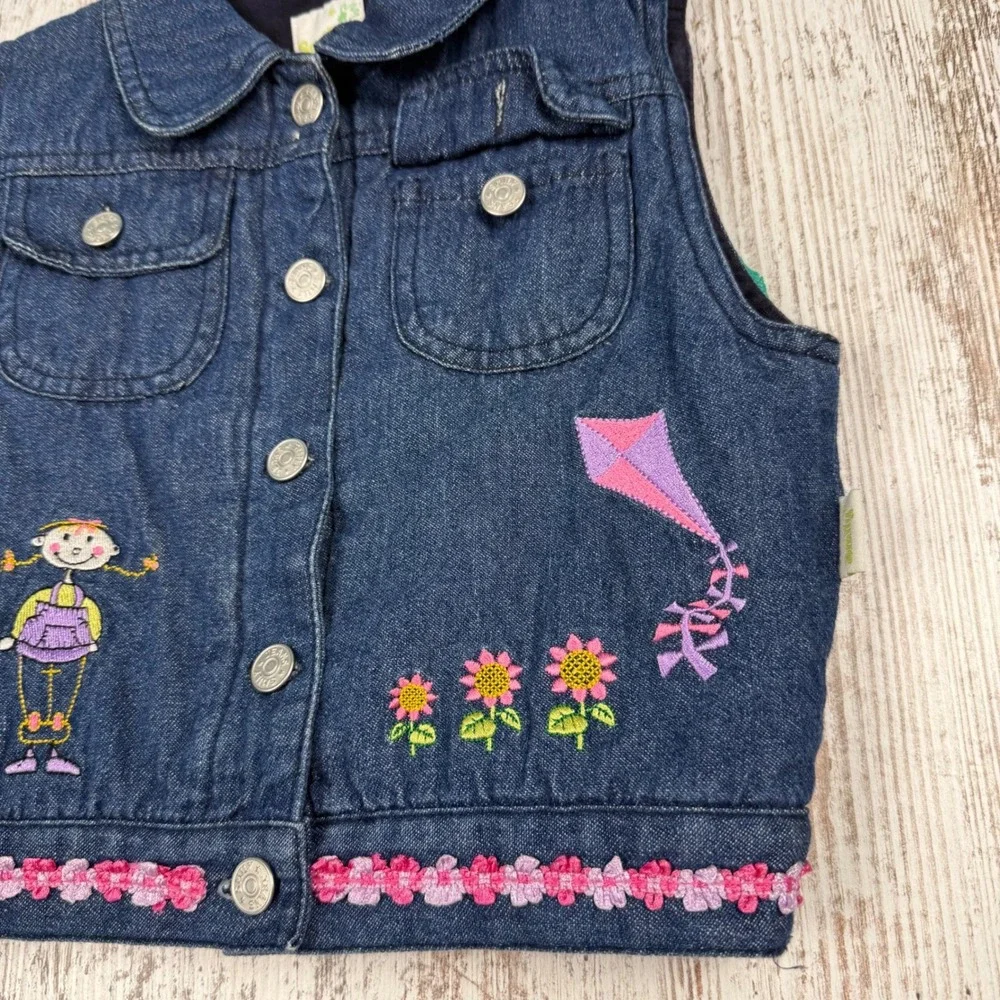 Smily Vintage Girls‎ Denim Vest Embroidered Flowers Kite Blue Size 86